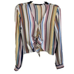 NWT— Doe & Rae— Striped Tie-Front Long-Sleeve, size Small